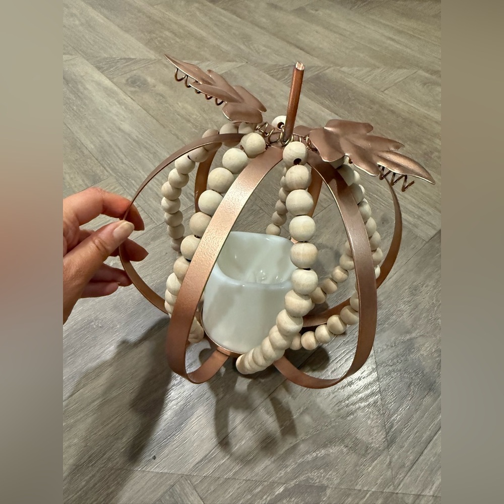 Decorative Metal and Wood Boho Pumpkin Candle